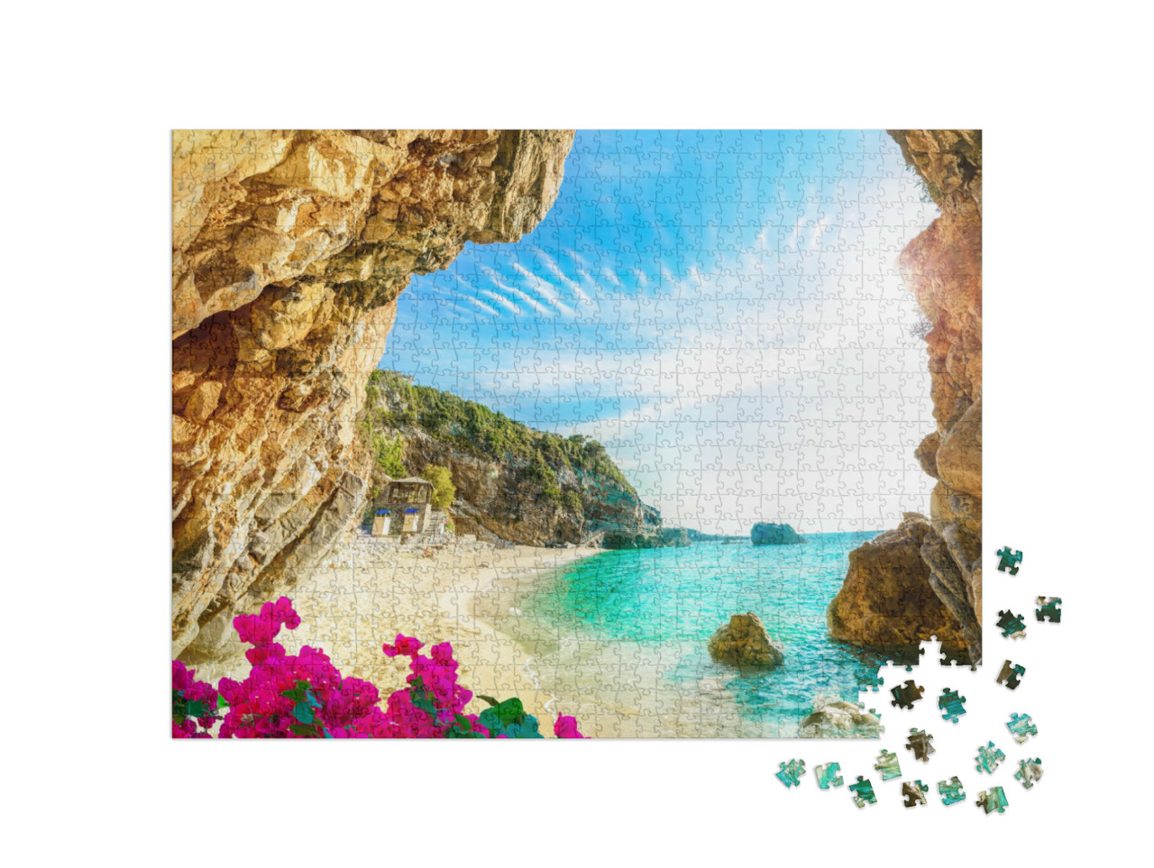 Puzzle de 1000 pièces « Belle vue sur la mer et la plage de Corfou, Grèce »