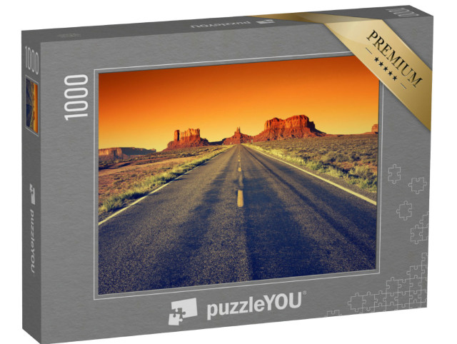 Puzzle de 1000 pièces « Route vers Monument Valley au coucher du soleil, États-Unis »