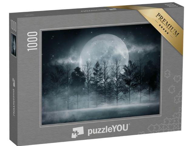 Puzzle de 1000 pièces « Une pleine lune géante au-dessus d'une forêt lugubre »