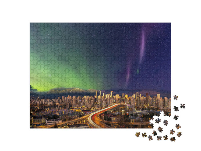 Puzzle de 1000 pièces « Le centre-ville de Vancouver avec des aurores boréales »