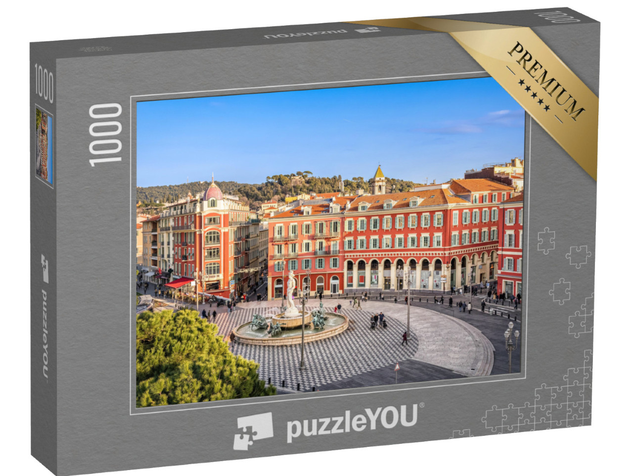 Puzzle de 1000 pièces « Vue aérienne de la place Massena avec sa fontaine, Nice, France »