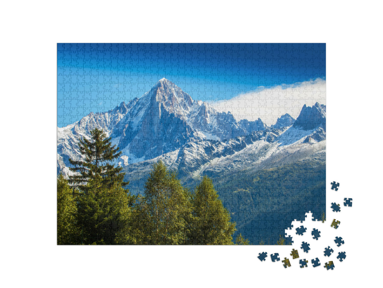 Puzzle de 1000 pièces « Montagnes enneigées et sommets rocheux dans les Alpes françaises »