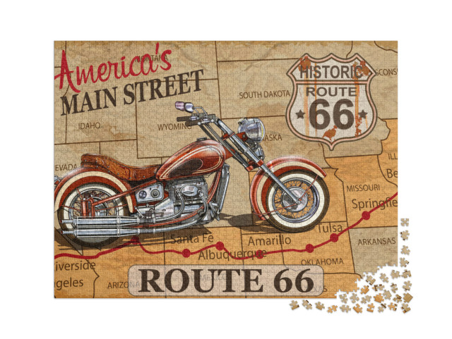 Puzzle de 2000 pièces « Poster moto vintage : Route 66 »