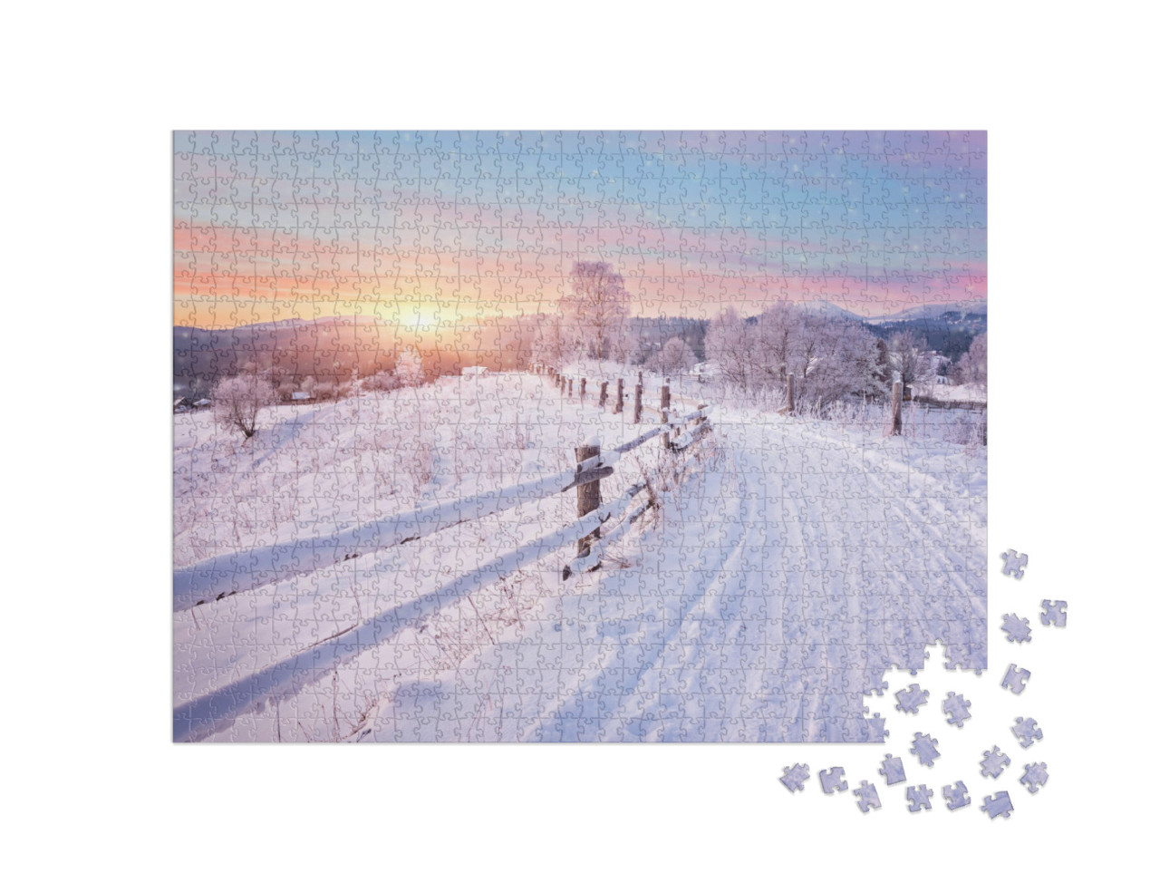 Puzzle de 1000 pièces « Coucher de soleil au pays des merveilles hivernales »