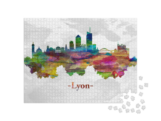 Puzzle de 1000 pièces « Aquarelle de la ligne d'horizon de Lyon »