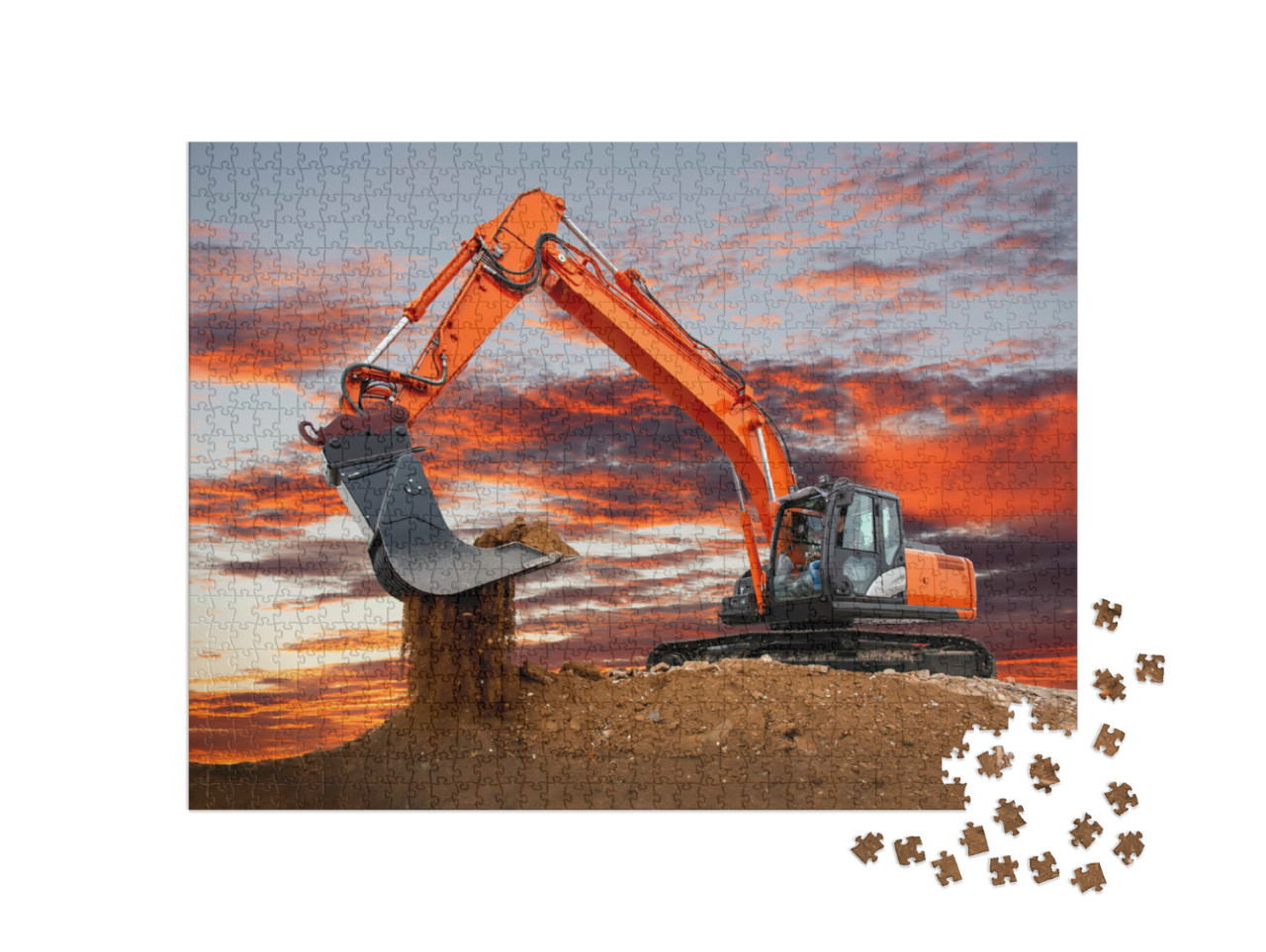 Puzzle de 1000 pièces « Pelleteuse au travail sur le chantier »