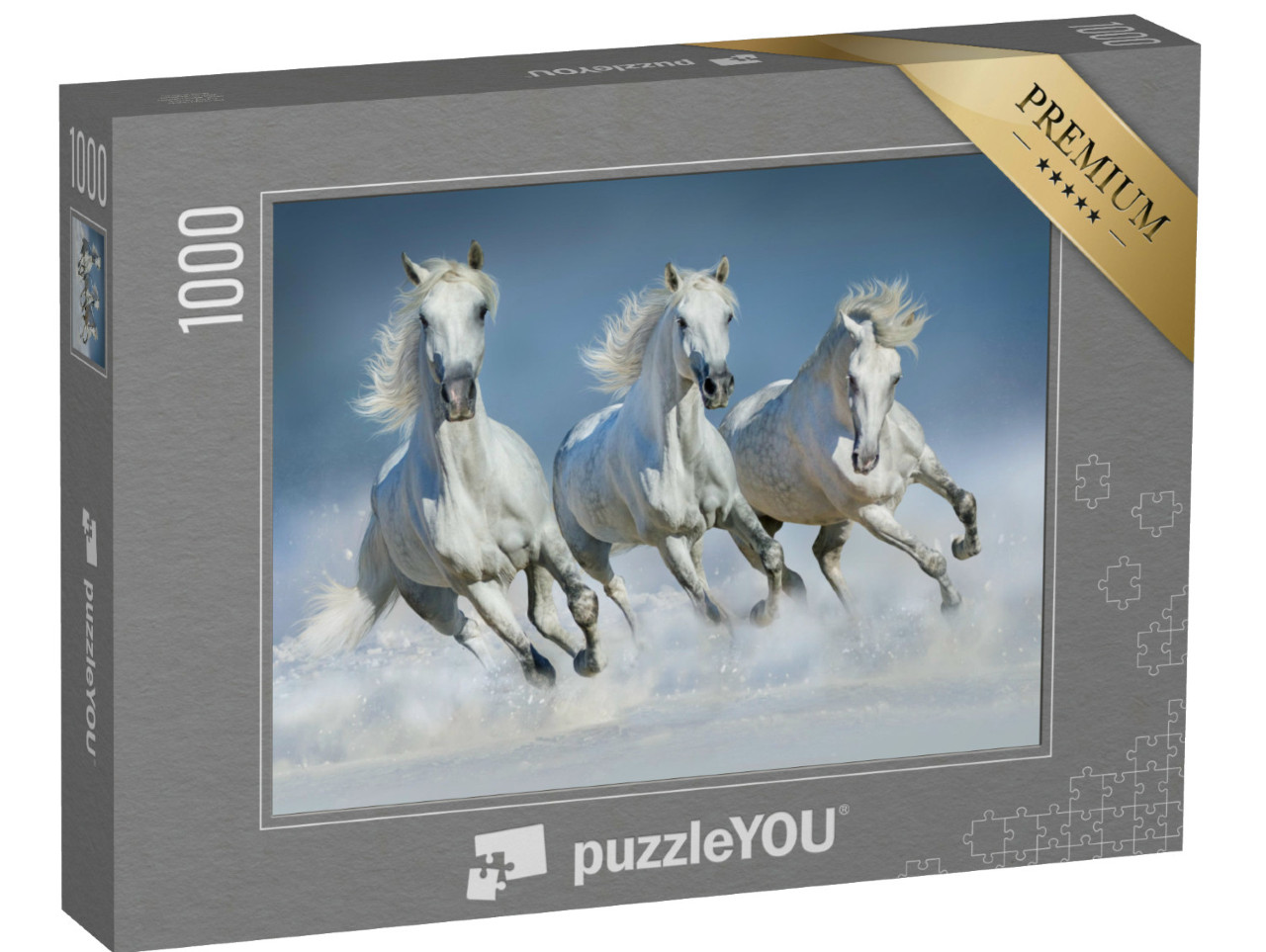 Puzzle de 1000 pièces « Groupe de chevaux arabes galopant dans la neige »