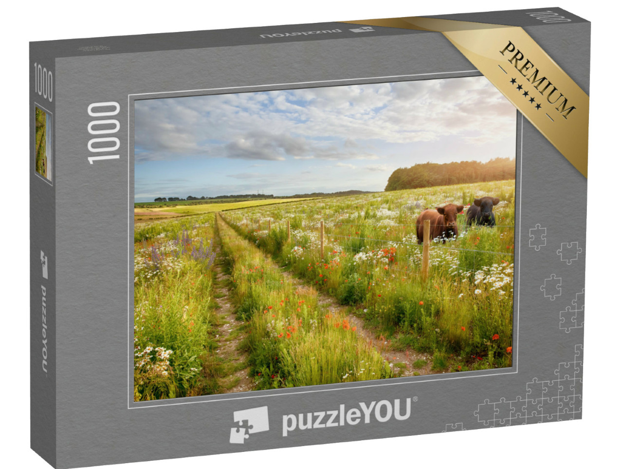 Puzzle de 1000 pièces « Prairie fleurie avec deux vaches »