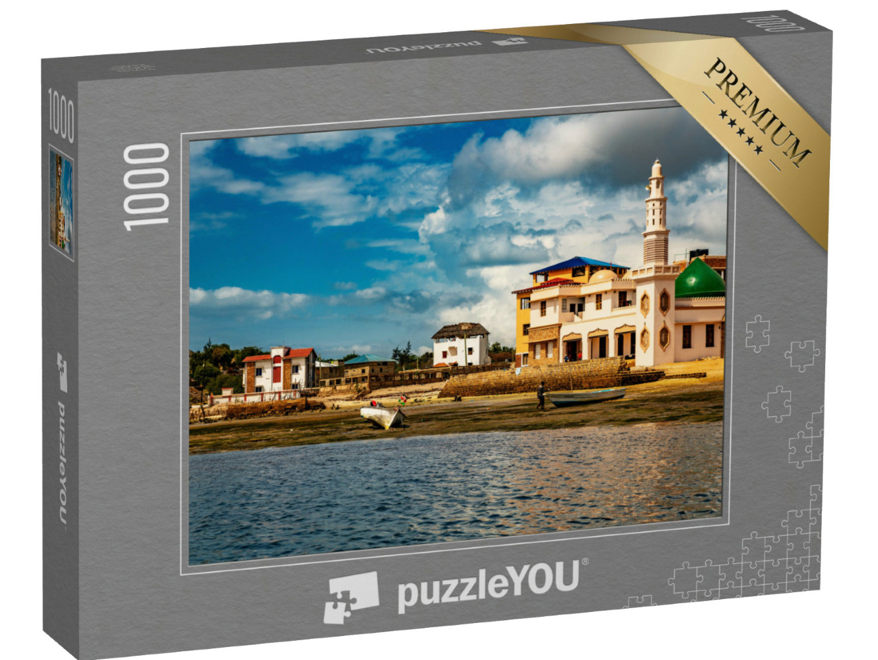 Puzzle de 1000 pièces « Maisons et mosquée Riyadha en briques plates de corail, Kenya, Afrique »