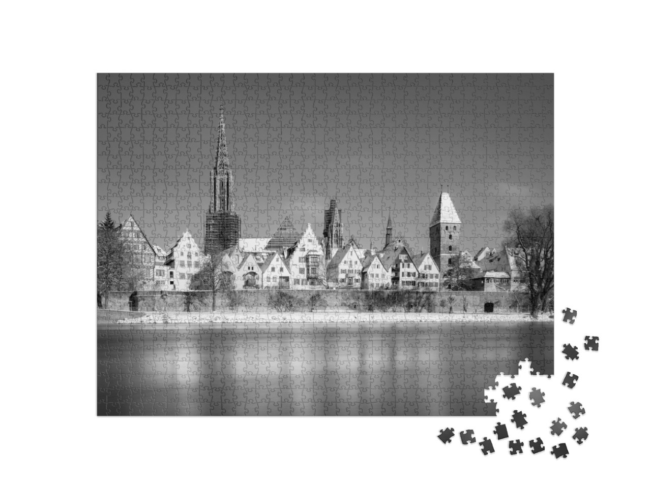 Puzzle de 1000 pièces « Vue d'Ulm avec la cathédrale et le Danube sous la neige »