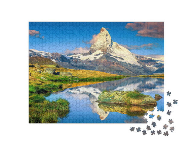 Puzzle de 1000 pièces « Spectaculaire Cervin et magnifique lac de Stelli, Zermatt, Suisse »