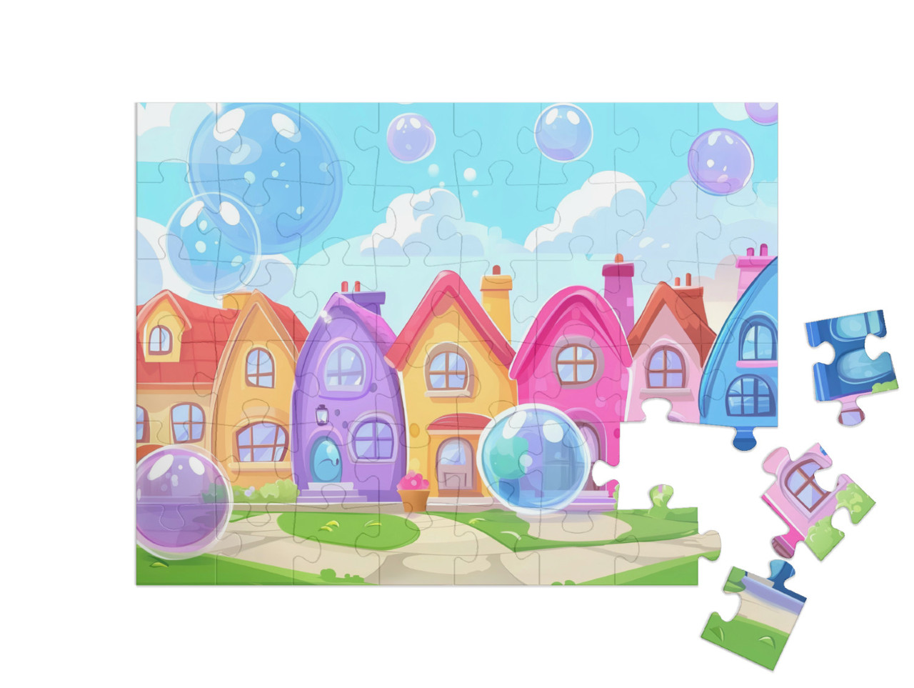 Puzzle de 48 pièces « La ville colorée des bulles de savon »