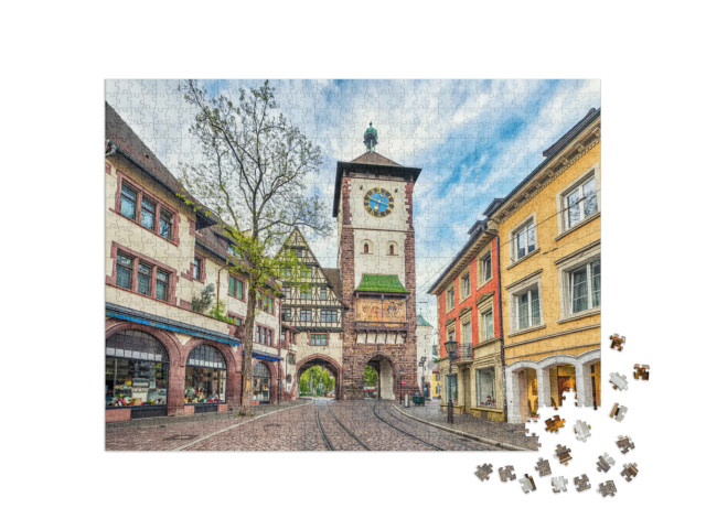 Puzzle de 1000 pièces « Porte historique de Schwabentor à Fribourg-en-Brisgau, Allemagne »