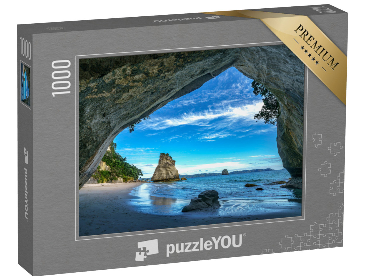 Puzzle de 1000 pièces « Vue de la grotte à Cathedral Cove Beach, Coromandel, Nouvelle-Zélande »