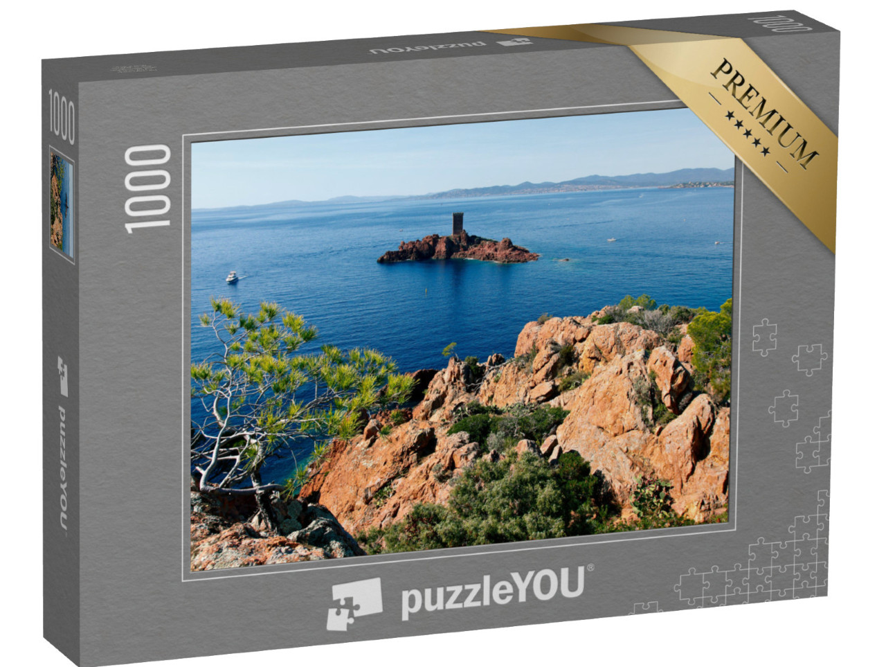 Puzzle de 1000 pièces « L'île d'Or, vue du Cap du Dramont , le Hameau de Saint-Raphaël situé dans le Massif de l'Esterel »