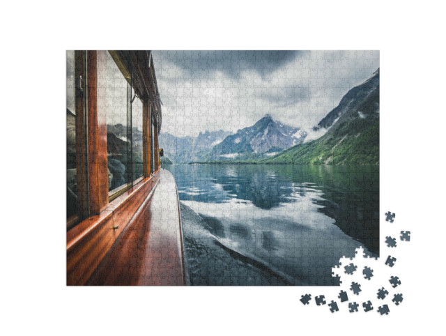 Puzzle de 1000 pièces « Bateau traditionnel sur le célèbre lac Königssee, Berchtesgadener Land, Bavière »