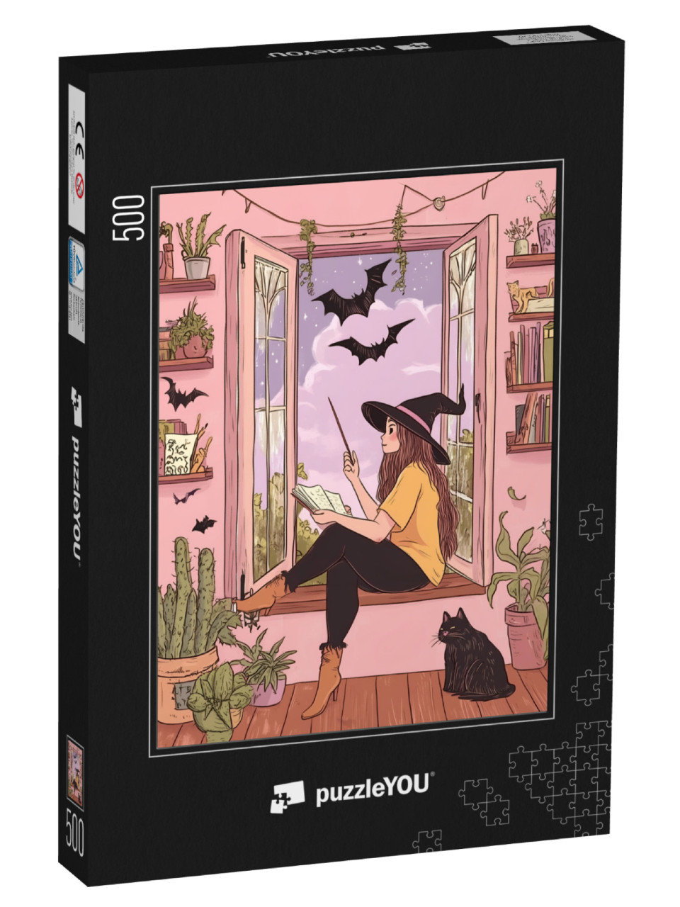 Puzzle de 500 pièces « Sorcière assise à la fenêtre, Halloween »