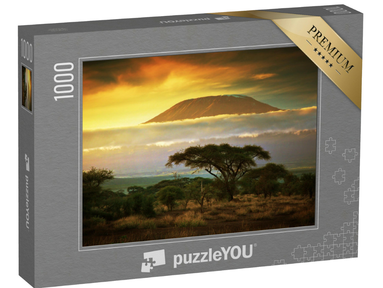 Puzzle de 1000 pièces « Pittoresque : Savane et nuages au Kilimandjaro à Amboseli, Kenya, Afrique »