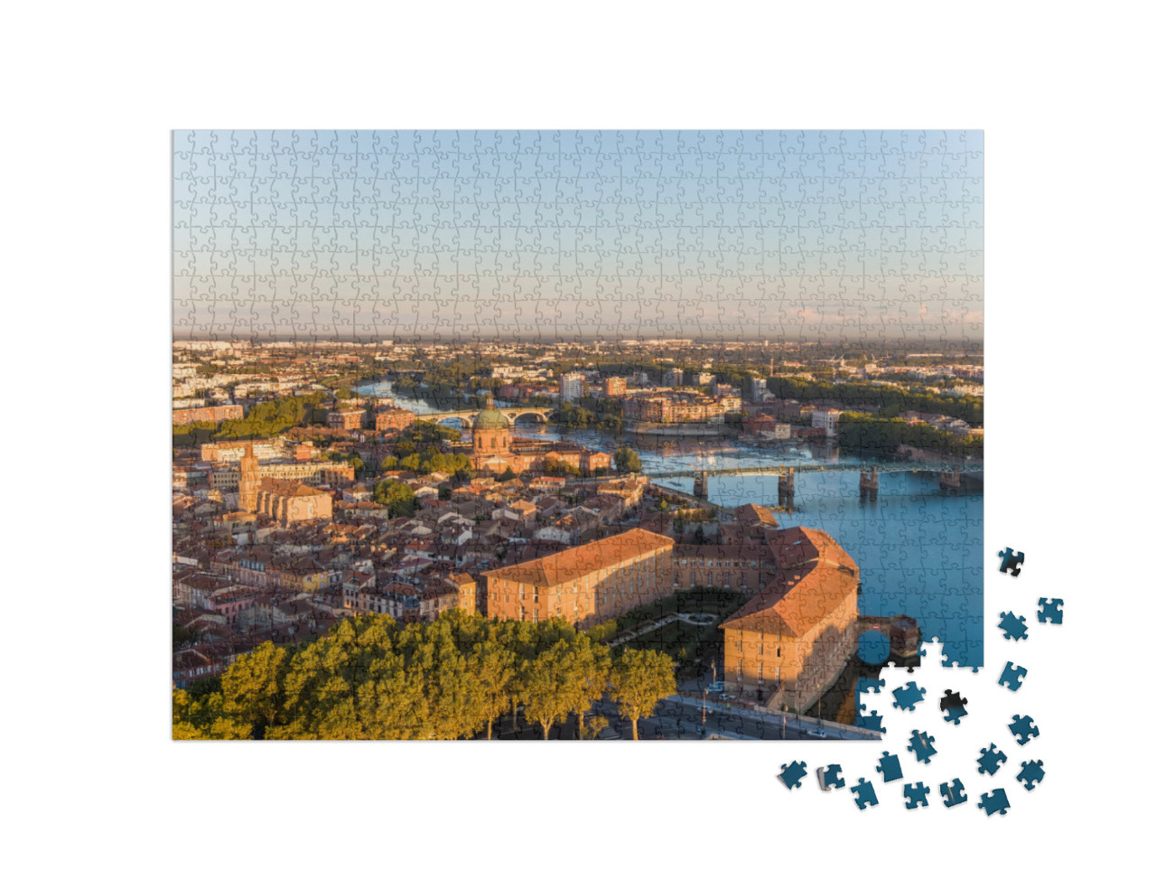 Puzzle de 1000 pièces « Centre-ville de Toulouse, cathédrale Saint Joseph et rivière Garonne, Occitanie, France »