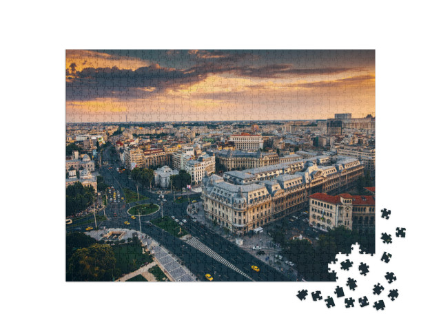 Puzzle de 1000 pièces « Bucarest : vue d'en haut au lever du soleil »