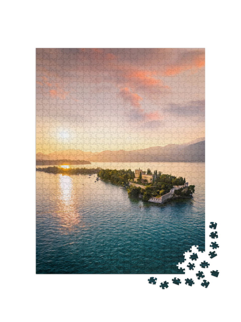 Puzzle de 1000 pièces « Isola del Garda avec Villa Borghese au coucher du soleil, Italie »