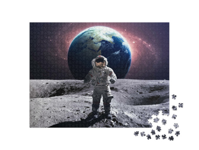 Puzzle de 1000 pièces « Un astronaute courageux lors d'une promenade dans l'espace sur la lune »