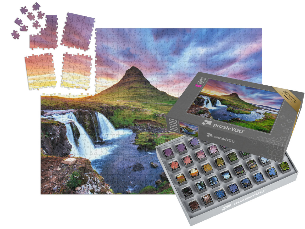 SMART SORTED® | Puzzle photo 1000 pièces « Coucher de soleil sur le mont Kirkjufell, Islande »