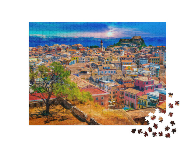 Puzzle de 1000 pièces « Vue panoramique de Kerkyra, capitale de l'île de Corfou, Grèce »
