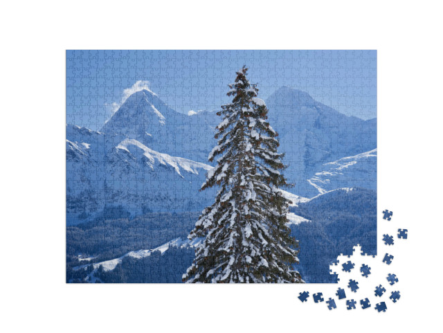 Puzzle de 1000 pièces « Panorama des Alpes bernoises avec les sommets de l'Eiger et du Mönch, Suisse »