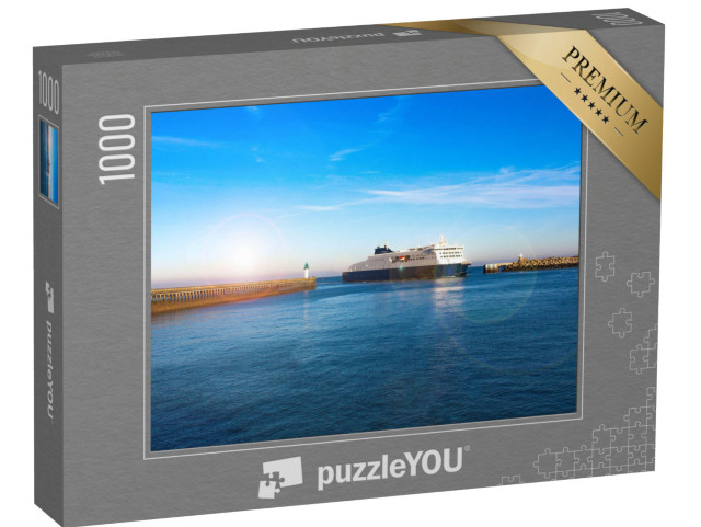 Puzzle de 1000 pièces « Phare, jetée et ferry sur la plage de Calais, France »