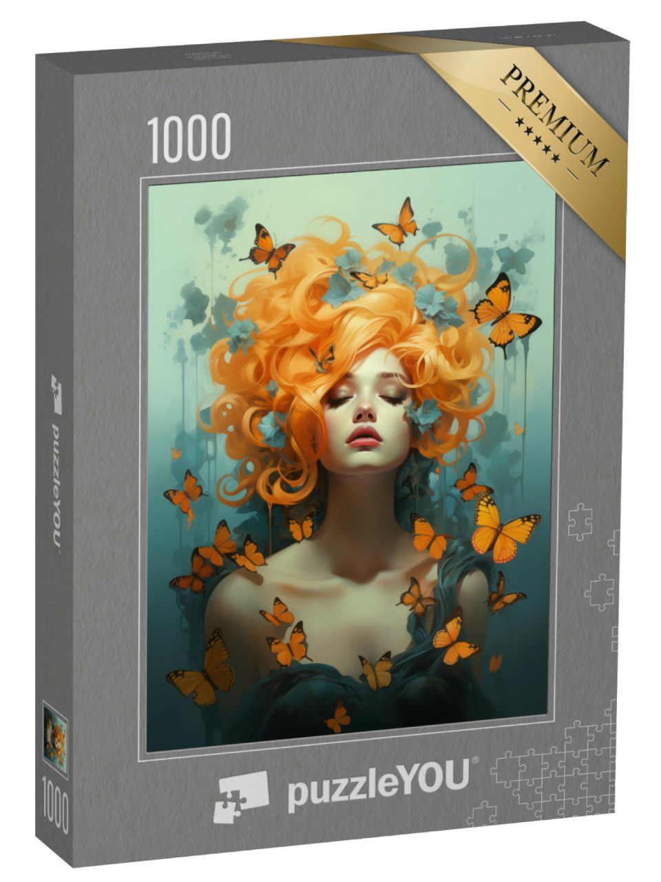 Puzzle de 1000 pièces « Femme aux cheveux orange et aux papillons »