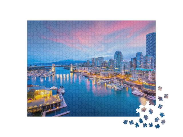 Puzzle de 1000 pièces « Vue de la ligne d'horizon de Vancouver au coucher du soleil »