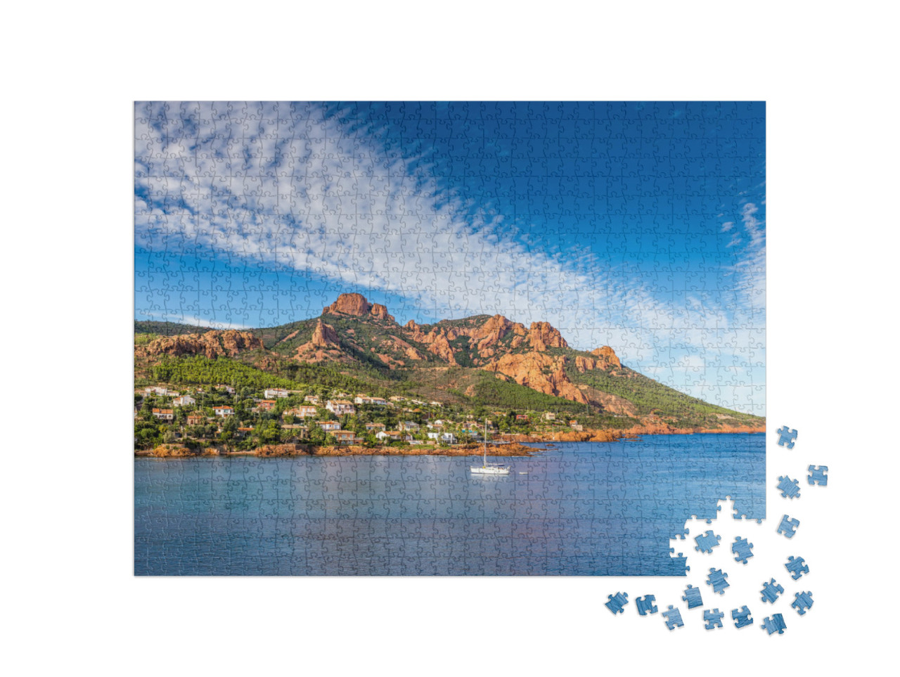 Puzzle de 1000 pièces « Village et arbres entre les roches rouges du massif de l'Esterel »