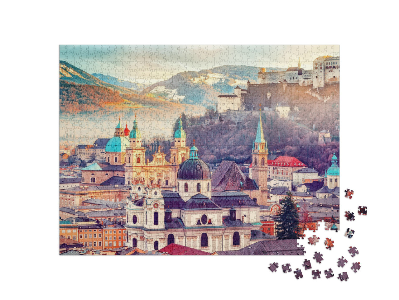 Puzzle de 1000 pièces « Magnifique vue sur Salzbourg en automne, Autriche »