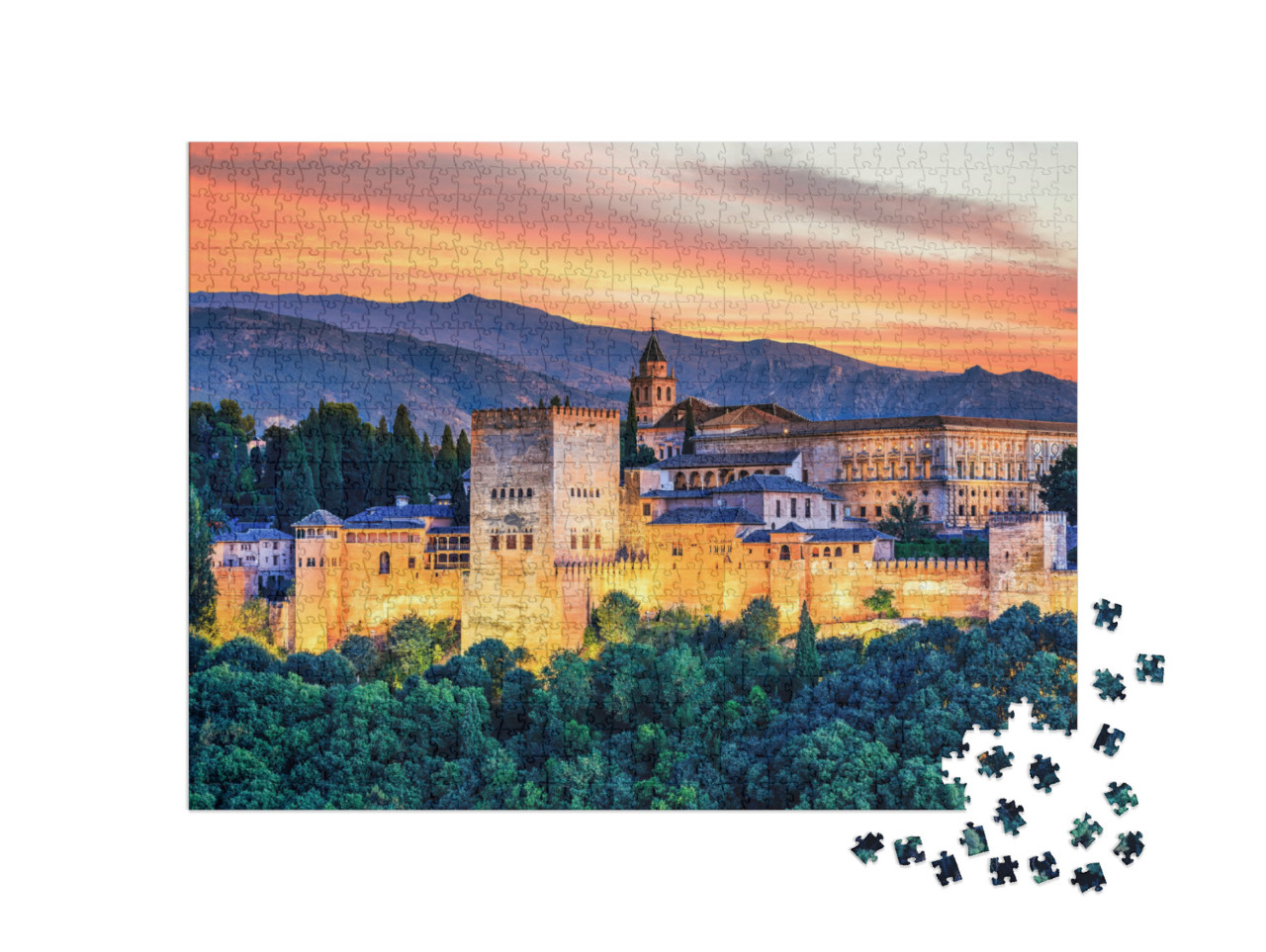Puzzle de 1000 pièces « Alhambra au coucher du soleil, Grenade, Espagne »