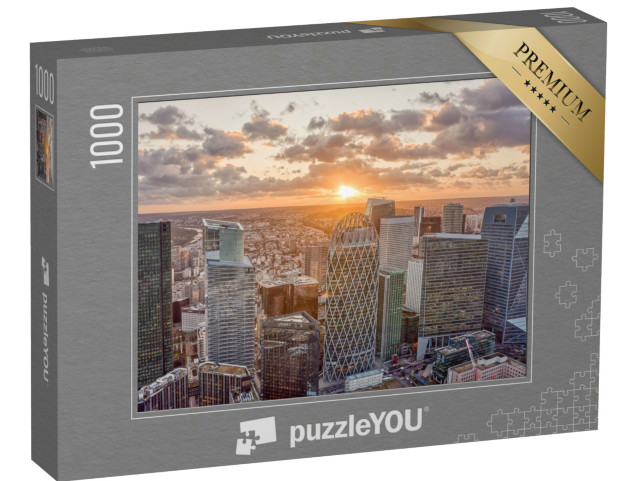 Puzzle de 1000 pièces « Vue aérienne de La Defense CBD Skyscraper Complex Quartier des affaires Gratte-ciel au coucher du soleil »