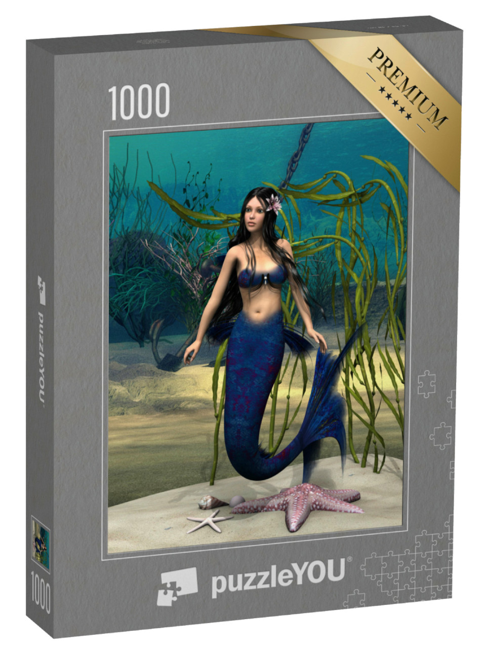 Puzzle de 1000 pièces « Sirène dans l'océan bleu de la fantaisie »