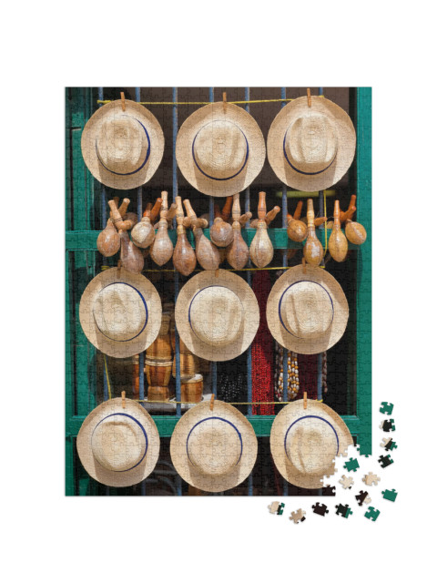 Puzzle de 1000 pièces « Chapeaux, instruments de musique, colliers à vendre à La Havane, Cuba »