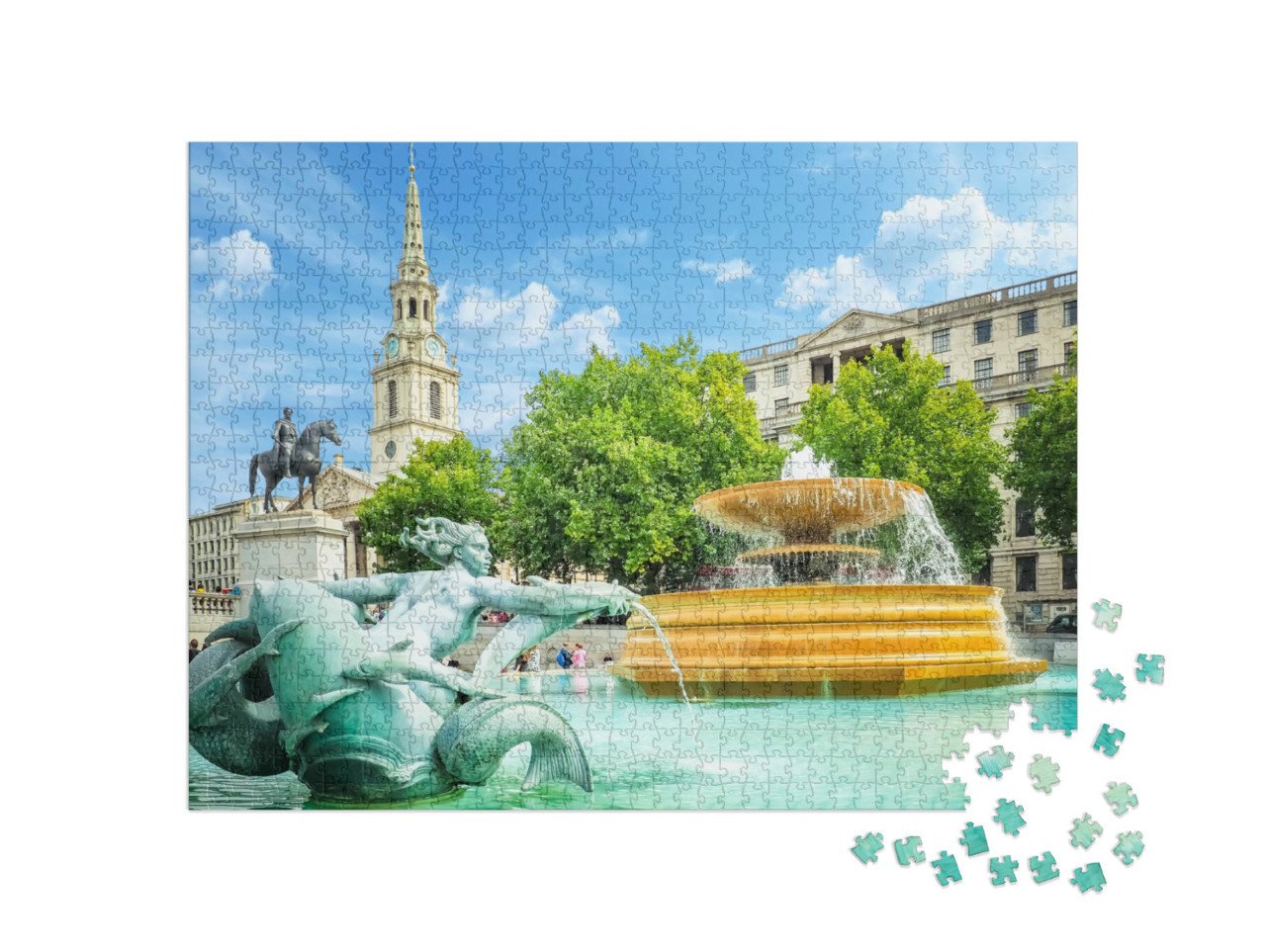 Puzzle de 1000 pièces « Fontaine de Trafalgar Square par une lumineuse journée d'été »