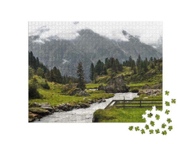 Puzzle de 1000 pièces « La vallée de Stubai en Autriche avec Neustift, Milders, Schonberg, Mutterberg, Volderau »