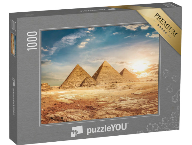 Puzzle de 1000 pièces « Pyramides d'Égypte avec désert de sable et ciel »
