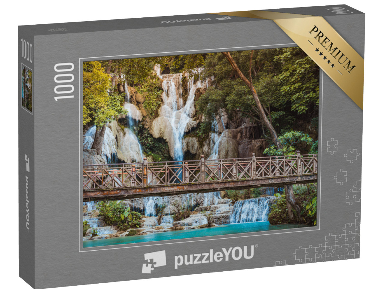 Puzzle de 1000 pièces « Vieux pont devant la cascade de Kuangsi à Luang Prabang, Laos »