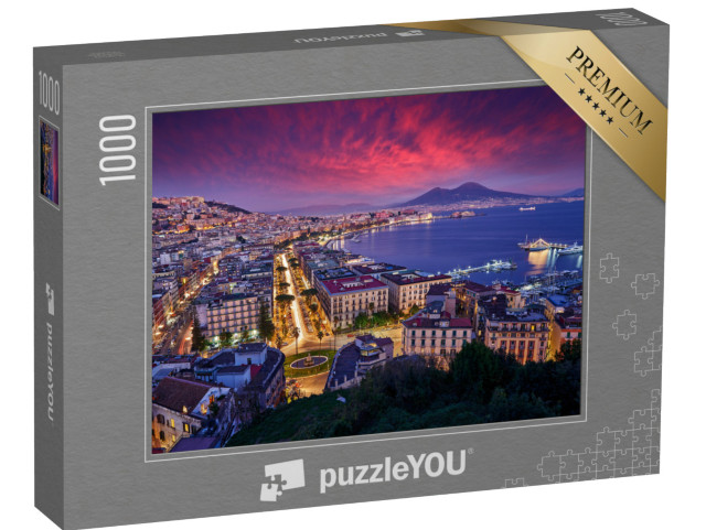 Puzzle de 1000 pièces « Crépuscule avec coucher de soleil rose sur Naples, Italie »