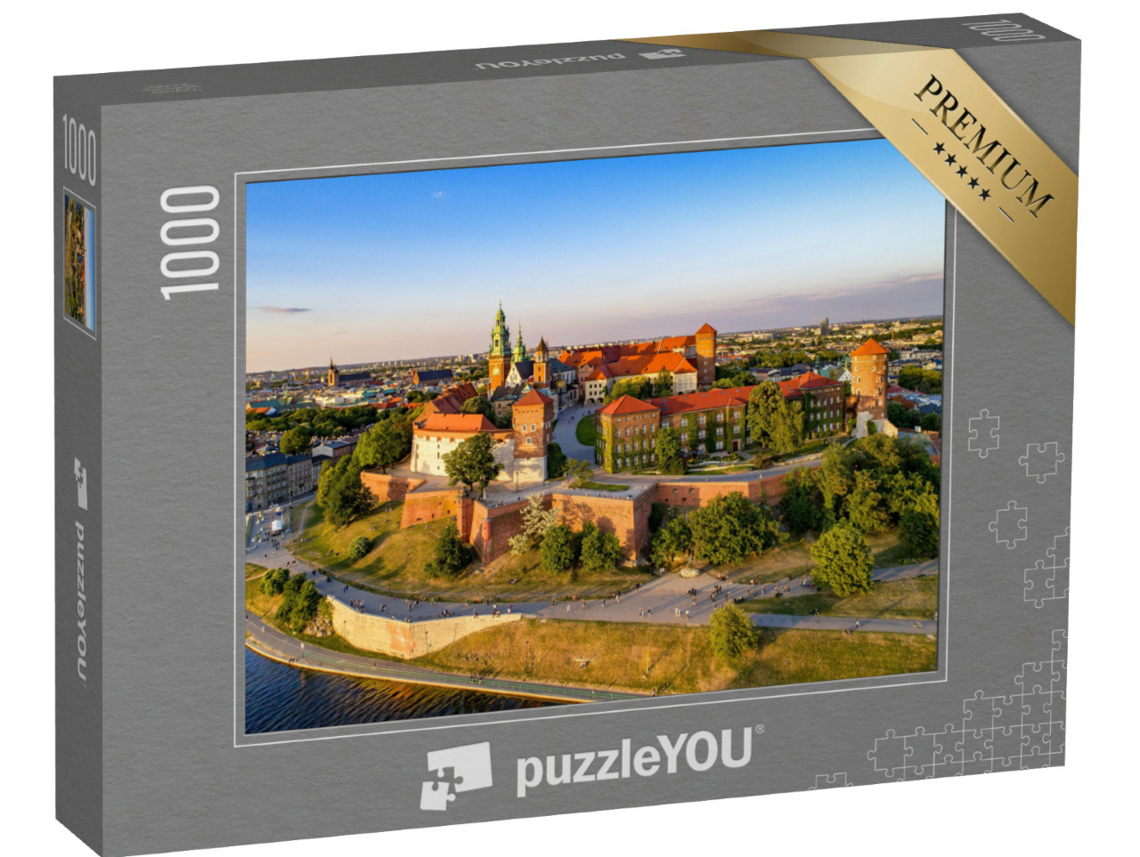 Puzzle de 1000 pièces « L'horizon avec la colline de Wawel, la cathédrale et les rives de la Vistule, Cracovie, Pologne »