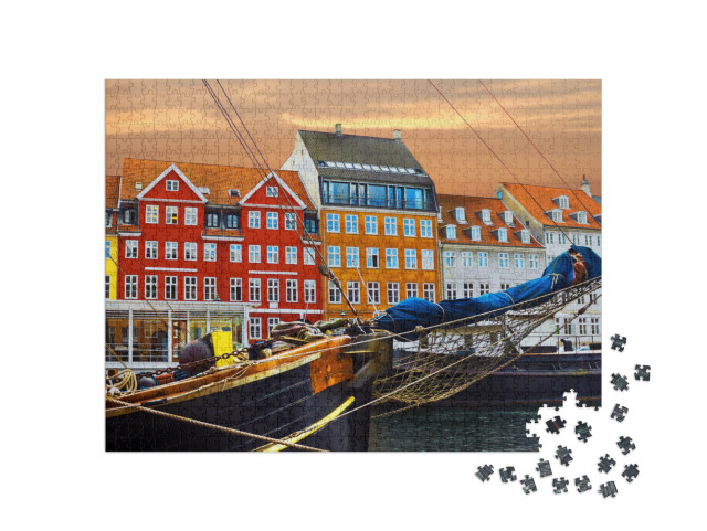 Puzzle de 1000 pièces « Yachts et maisons colorées sur le front de mer à Nyhavn »