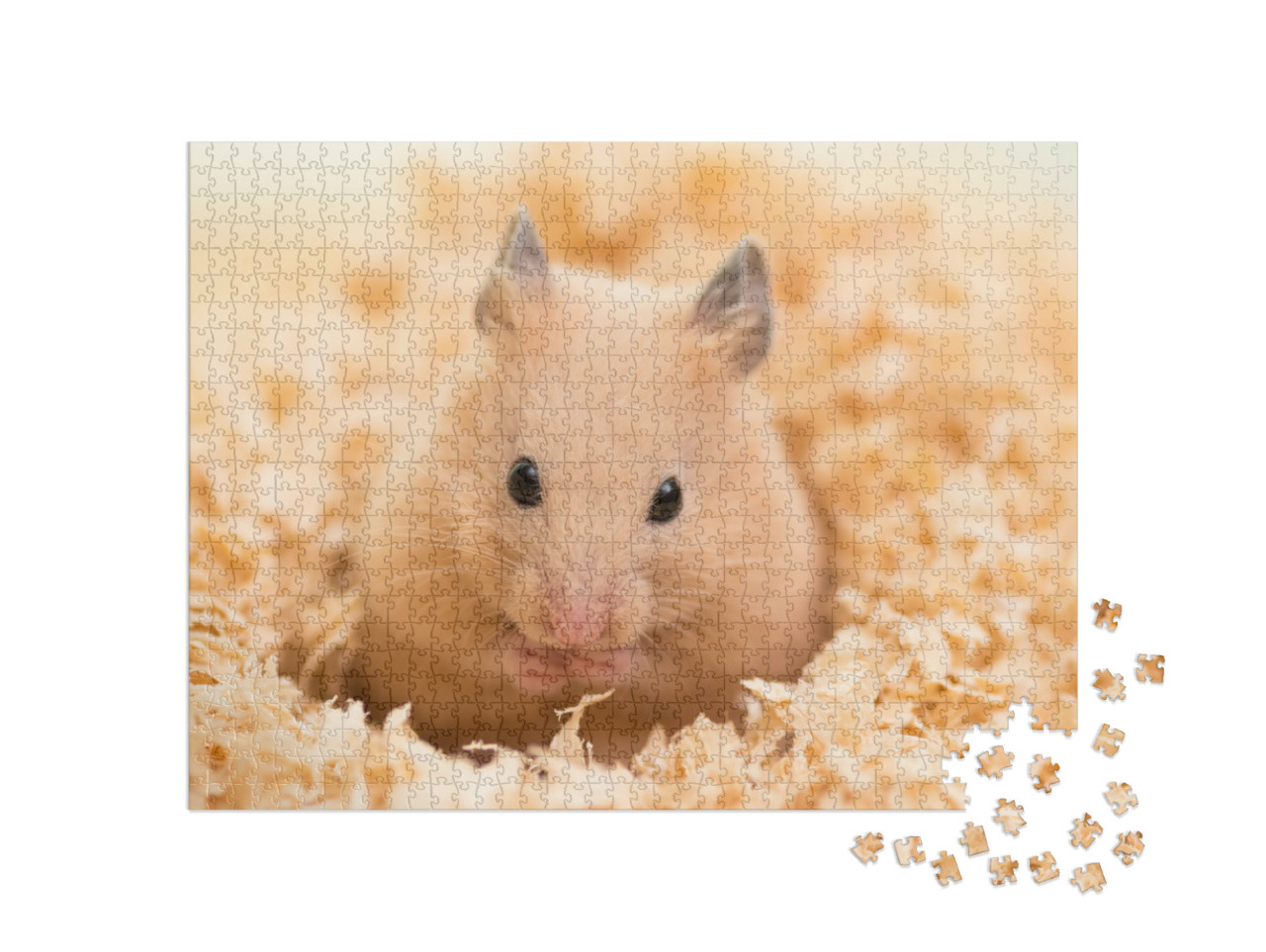 Puzzle de 1000 pièces « Hamster doré sur copeaux de bois »