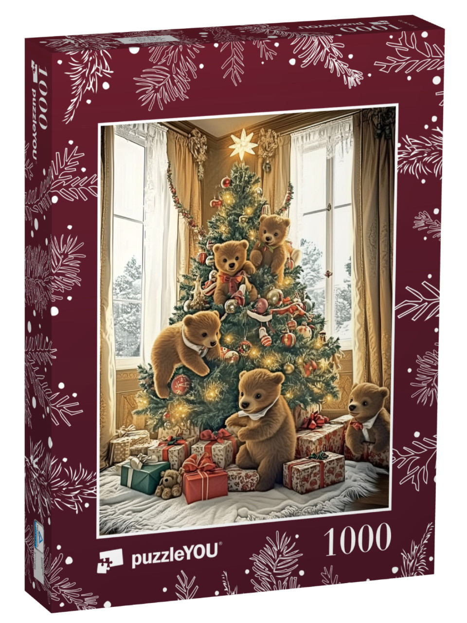 Puzzle de 1000 pièces « Des enfants ours jouent dans le sapin de Noël »