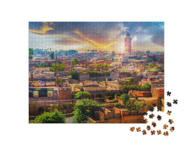 Puzzle de 1000 pièces « La médina domine la vieille ville de Marrakech, Maroc »