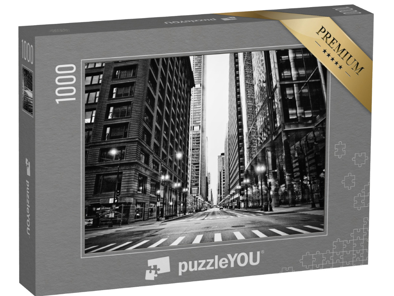 Puzzle de 1000 pièces « Rues vides à Chicago, noir et blanc »