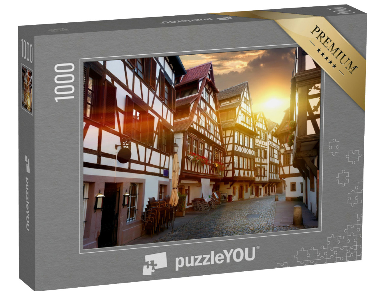 Puzzle de 1000 pièces « Rue avec maisons à colombages historiques dans le quartier de la Petite France à Strasbourg, France »